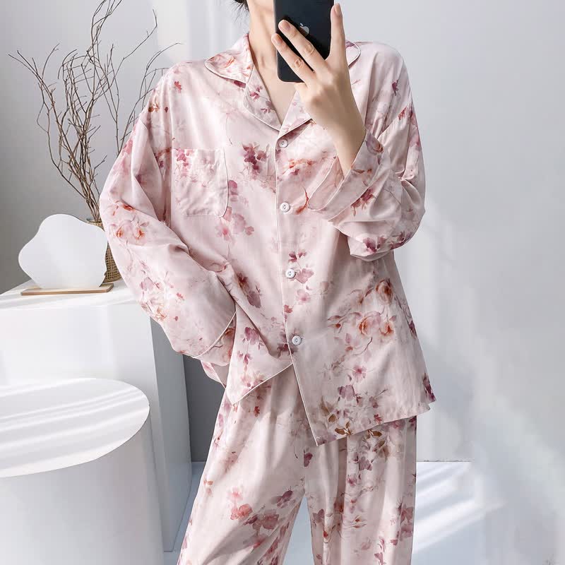 Pink Ink Wash Floral Pajama Set - image 2