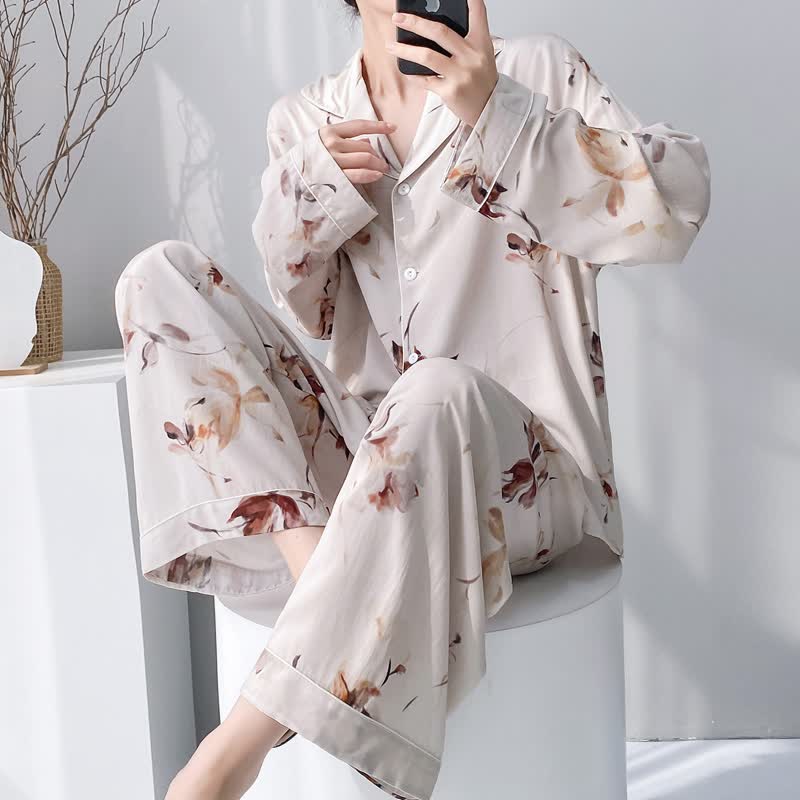 Artistic Style Floral Pajama Set - Beige - XXL - image 0