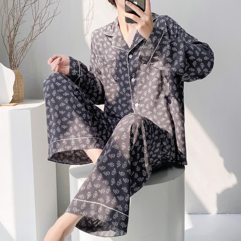 Vintage Rustic Floral Pajama Set - Navy Blue - XXL - image 0