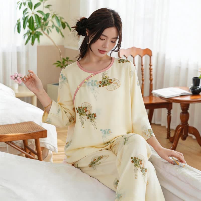 Fresh Oriental Pattern Pajama Set - image 3