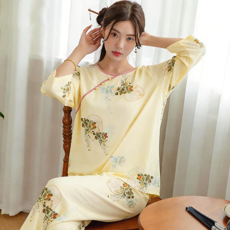 Fresh Oriental Pattern Pajama Set - image 1