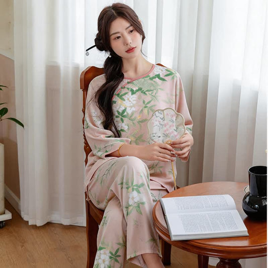 Oriental Floral & Leaf Pajama Set - image 1