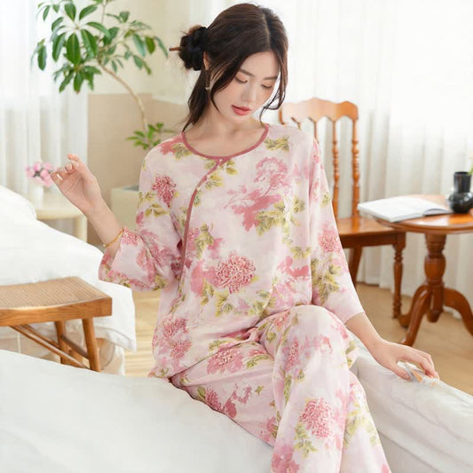 Oriental Pink Floral Pajama Set - image 1