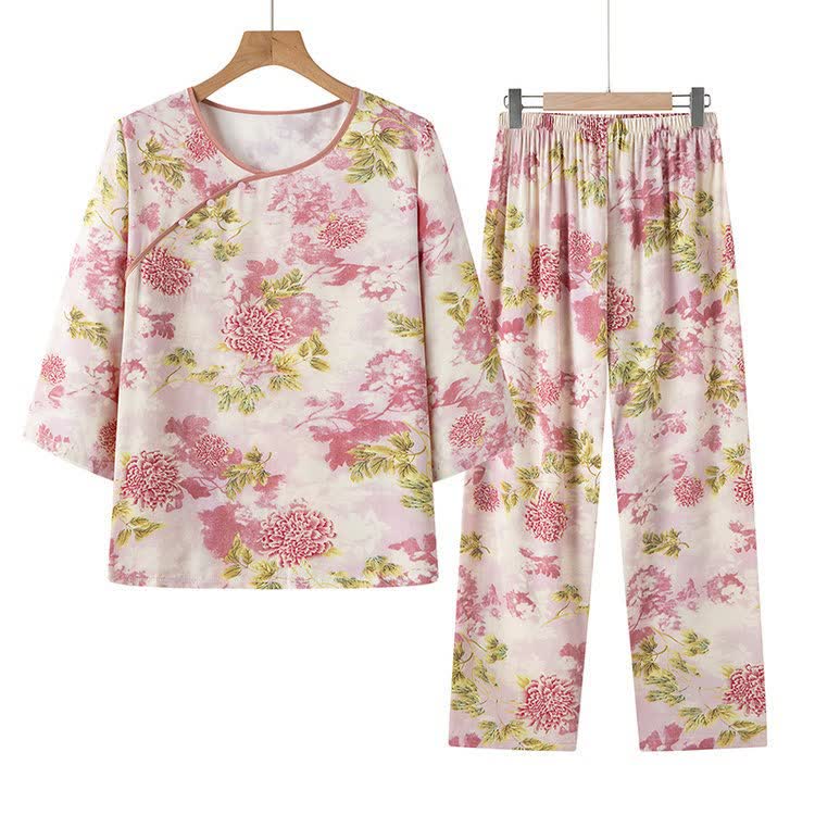 Oriental Pink Floral Pajama Set - image 5