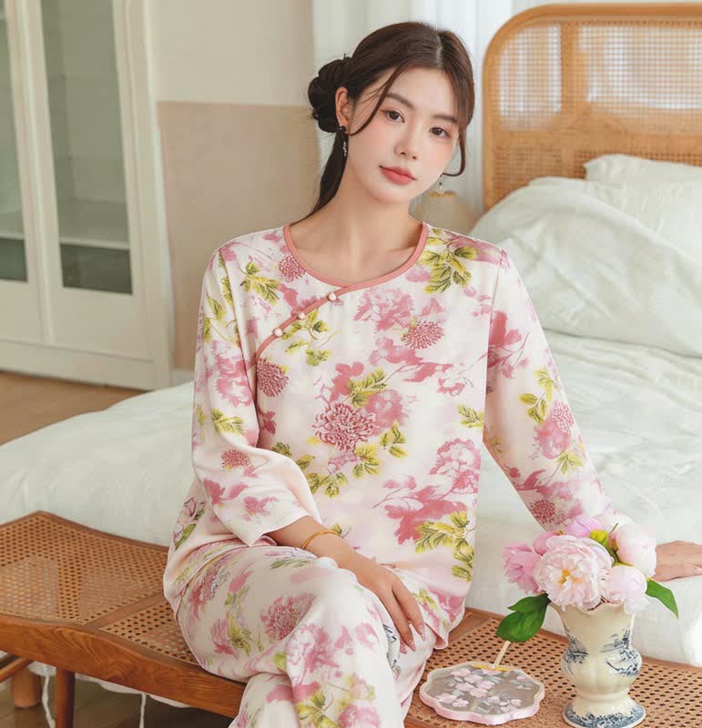 Oriental Pink Floral Pajama Set - image 3