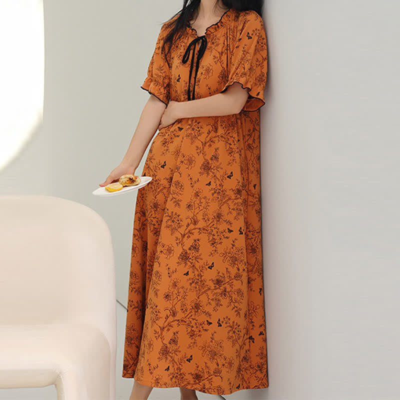 Botanical Butterfly Ruffle Neck Cotton Nightgown - image 2