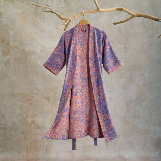 Jungle Leaf Short Sleeve Cotton Robe - Purple - XL - image 0