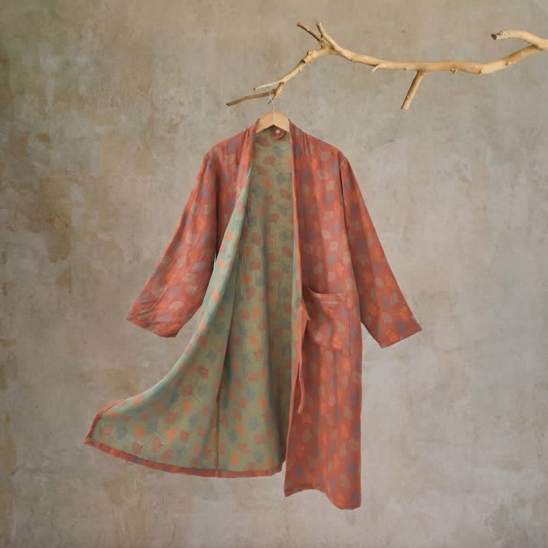 Ginkgo Leaf Cotton Gauze Yukata Robe - image 5