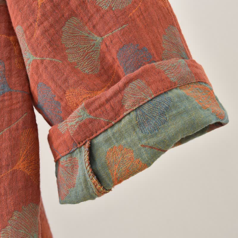Ginkgo Leaf Cotton Gauze Yukata Robe - image 8
