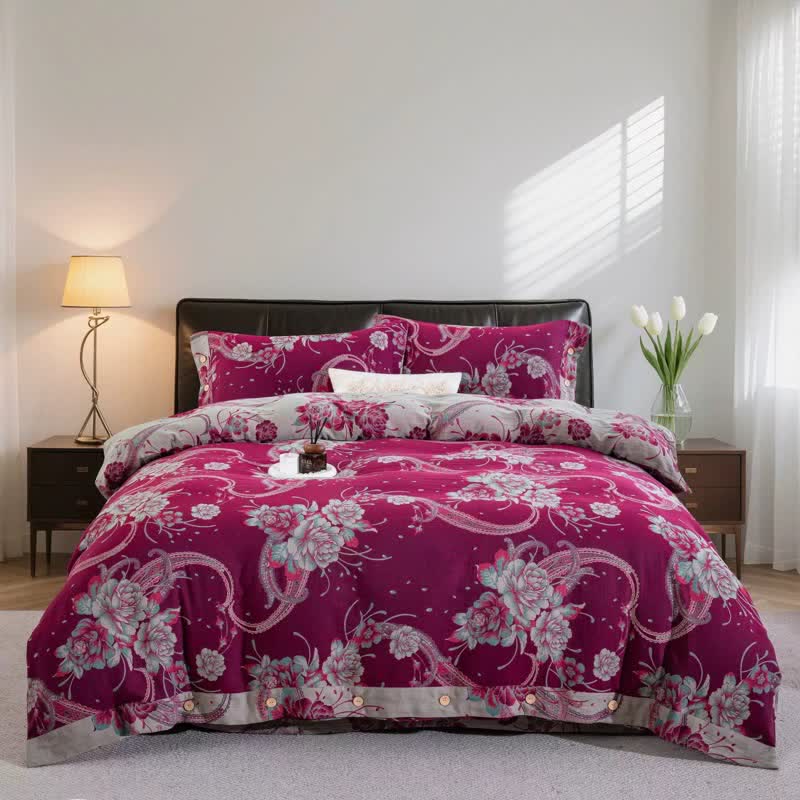 Luxury Peony Cotton Gauze Bedding Set(4PCS) - King - image 0