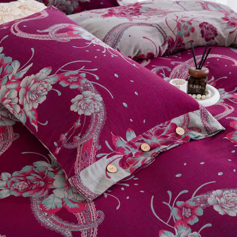 Luxury Peony Cotton Gauze Bedding Set(4PCS) - image 2