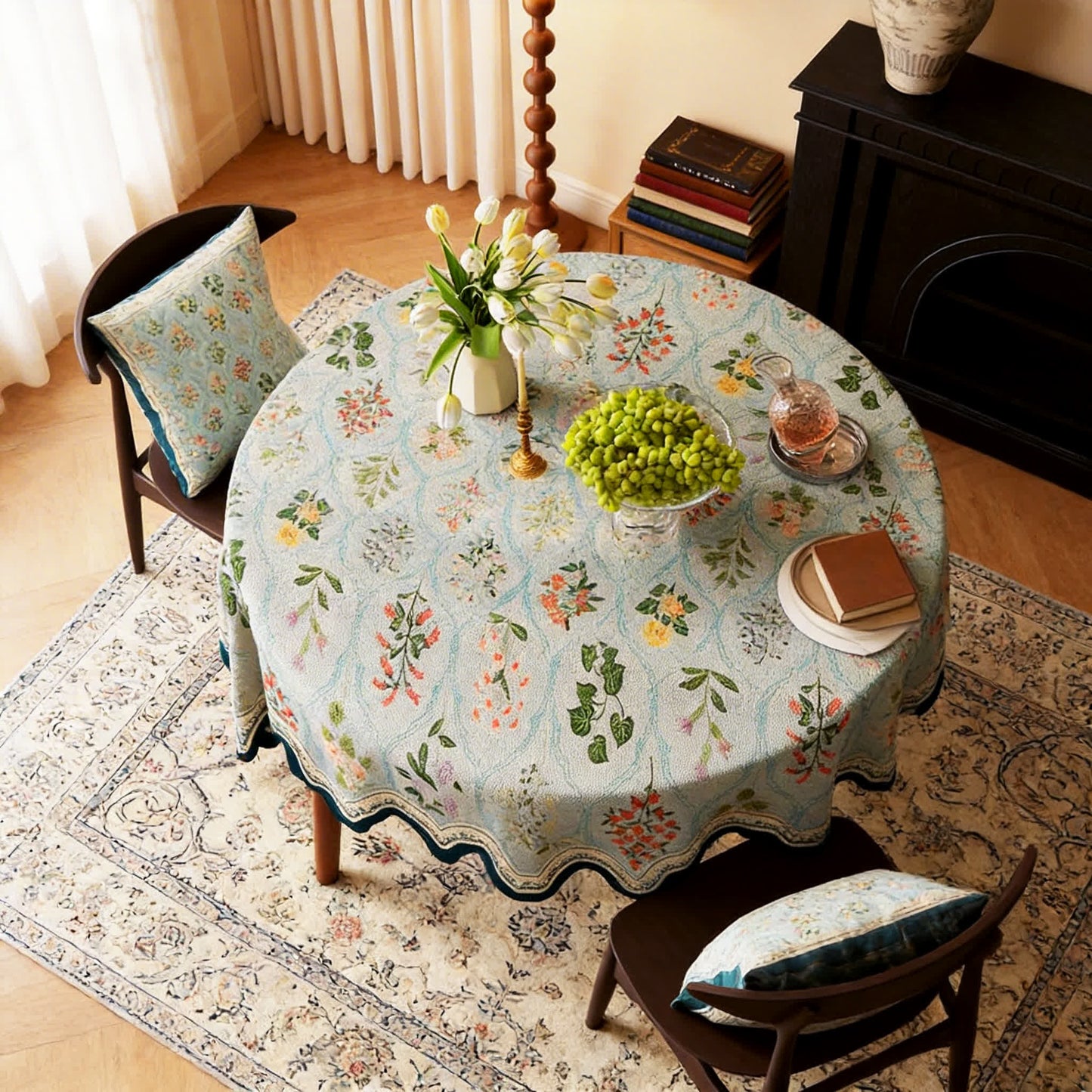 Botanical Floral Scalloped Edge Tablecloth -  Round - 55''×55'' - image 4