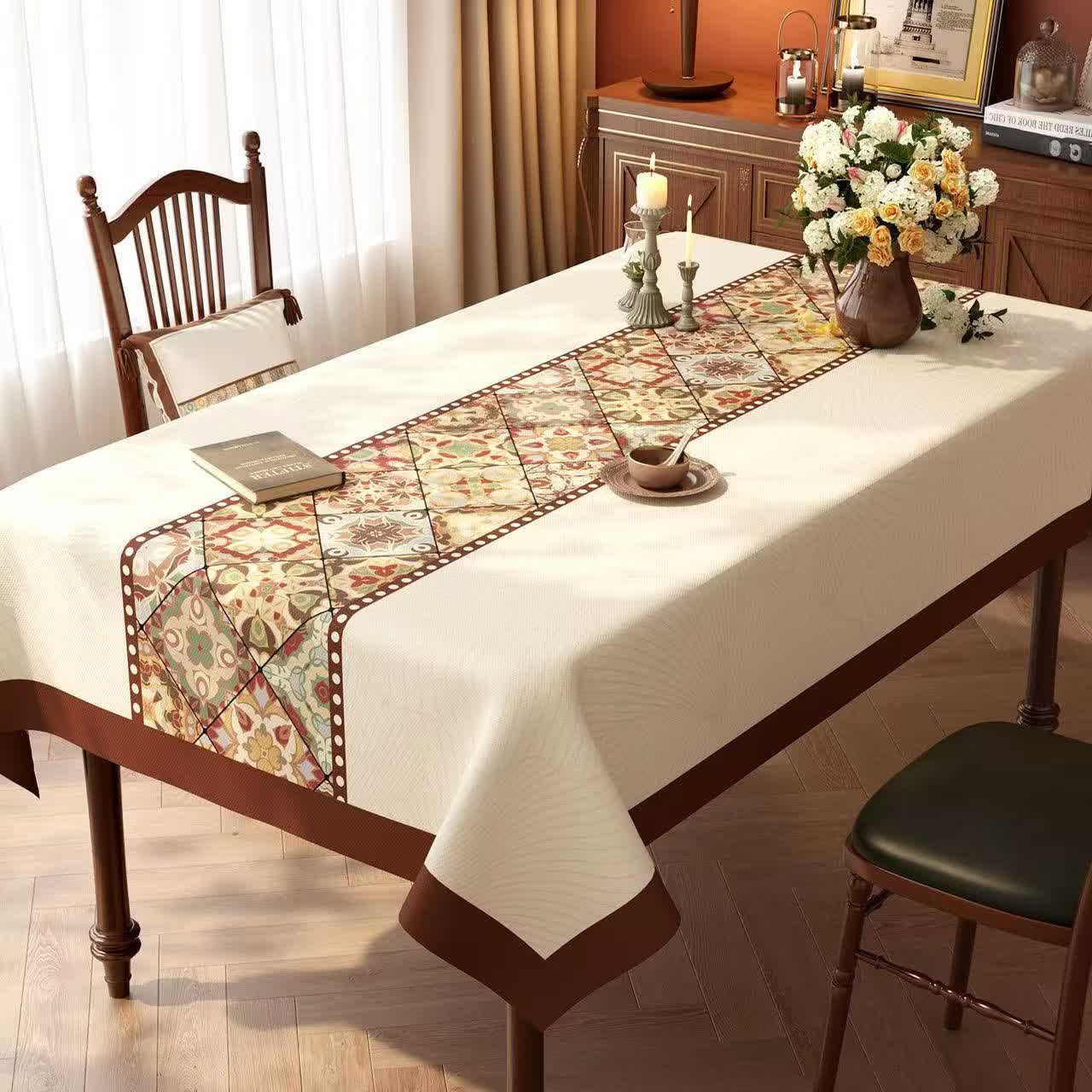 Boho Moroccan Tile Patchwork Tablecloth - B - 55'' × 86'' - image 1