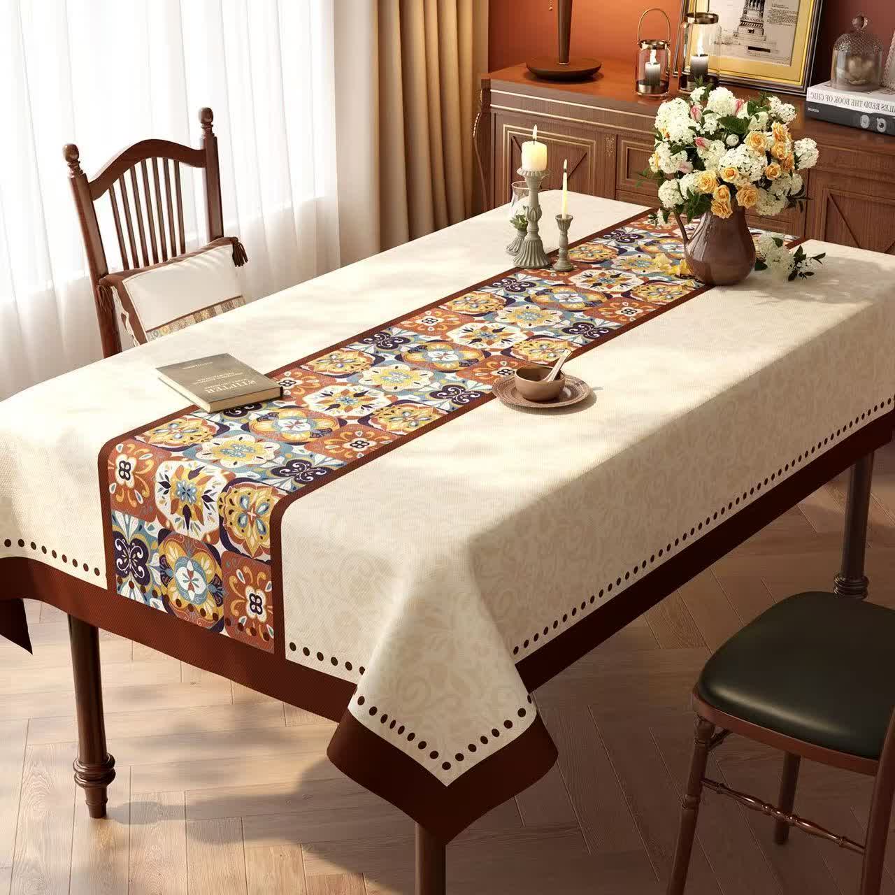 Boho Moroccan Tile Patchwork Tablecloth - C - 55'' × 86'' - image 2
