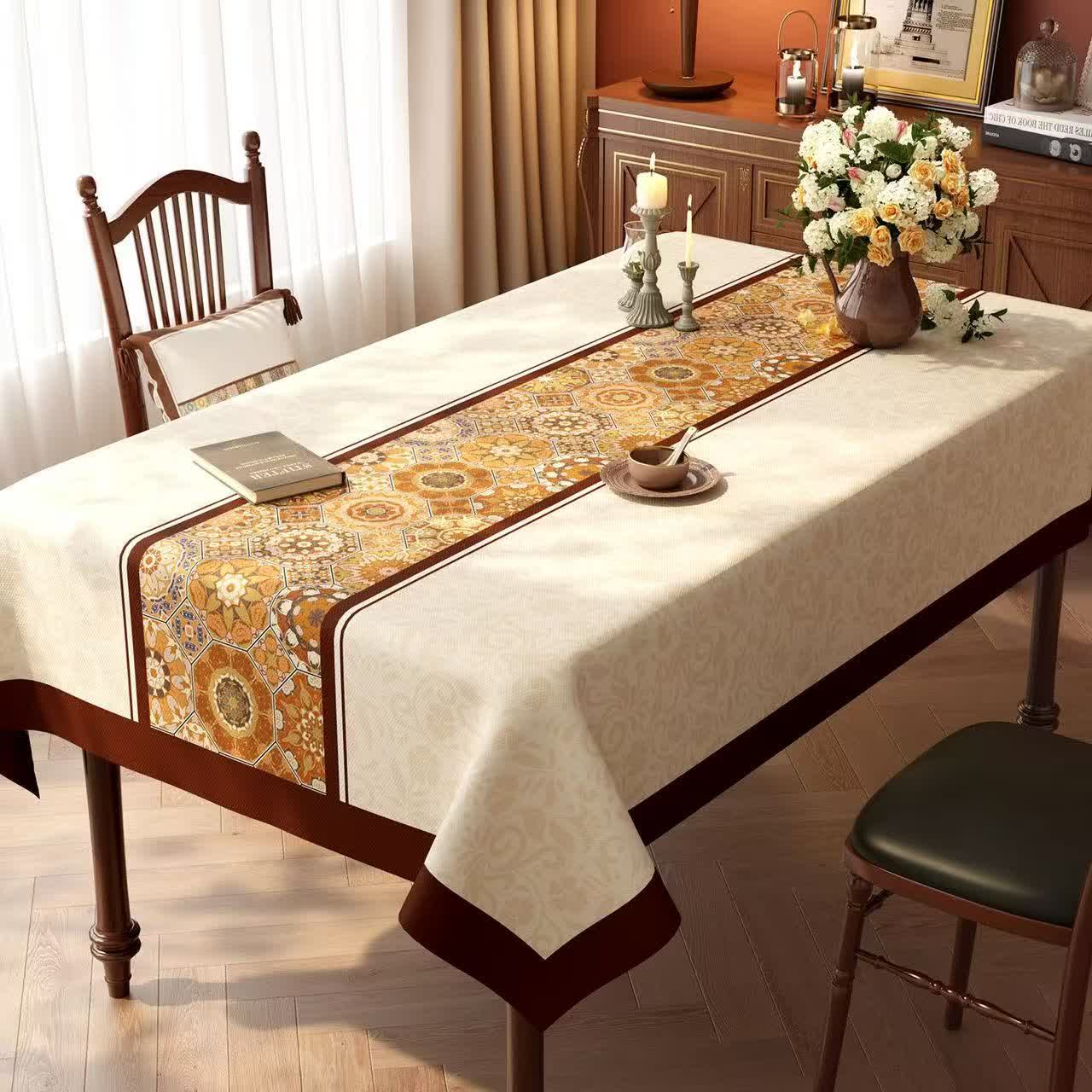 Boho Moroccan Tile Patchwork Tablecloth - D - 55'' × 86'' - image 3