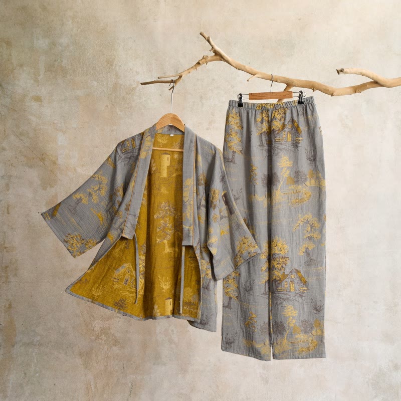 Ownkoti Neutral Landscape Kimono Cotton Pajama Set - image 3