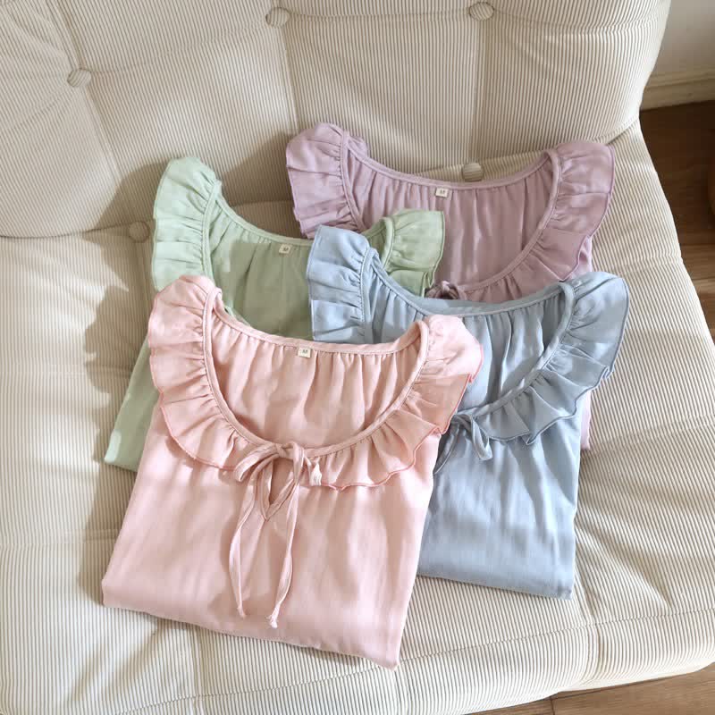 Cotton Gauze Solid Flutter Sleeve Nightdress - image 2