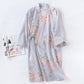 Pink Floral Cotton Gauze Kimono Robe - Blue - L - image 10