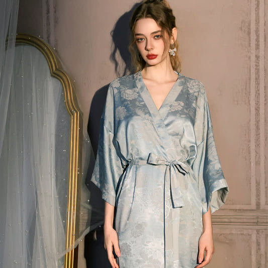 Peony Floral 3/4 Sleeve Kimono Robe - Light Blue - Plus Size - image 0