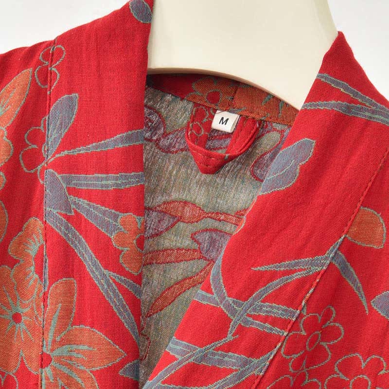 Pastoral Floral Jacquard Kimono Cotton Robe - image 4