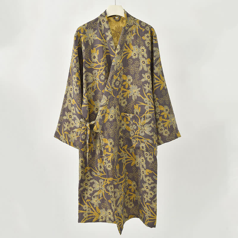 Pastoral Floral Jacquard Kimono Cotton Robe - image 21