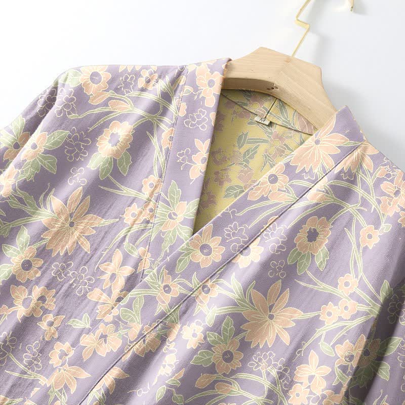 Pastoral Floral Jacquard Kimono Cotton Robe - image 15