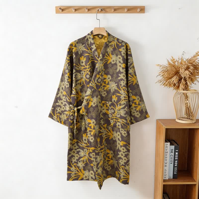 Pastoral Floral Jacquard Kimono Cotton Robe - image 20