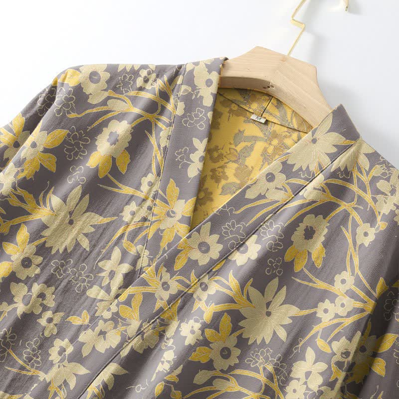 Pastoral Floral Jacquard Kimono Cotton Robe - image 22