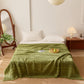 Cotton Waffle Weave Tassel Quilt Blanket - Green - Queen - image 6