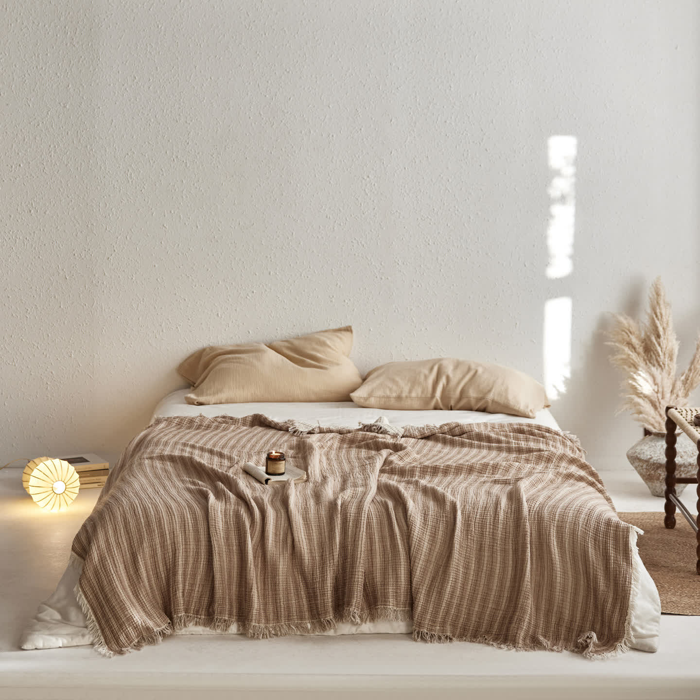 4-Layer Cotton Striped Muslin Throw - Brown - 59"W x 79"L - image 3