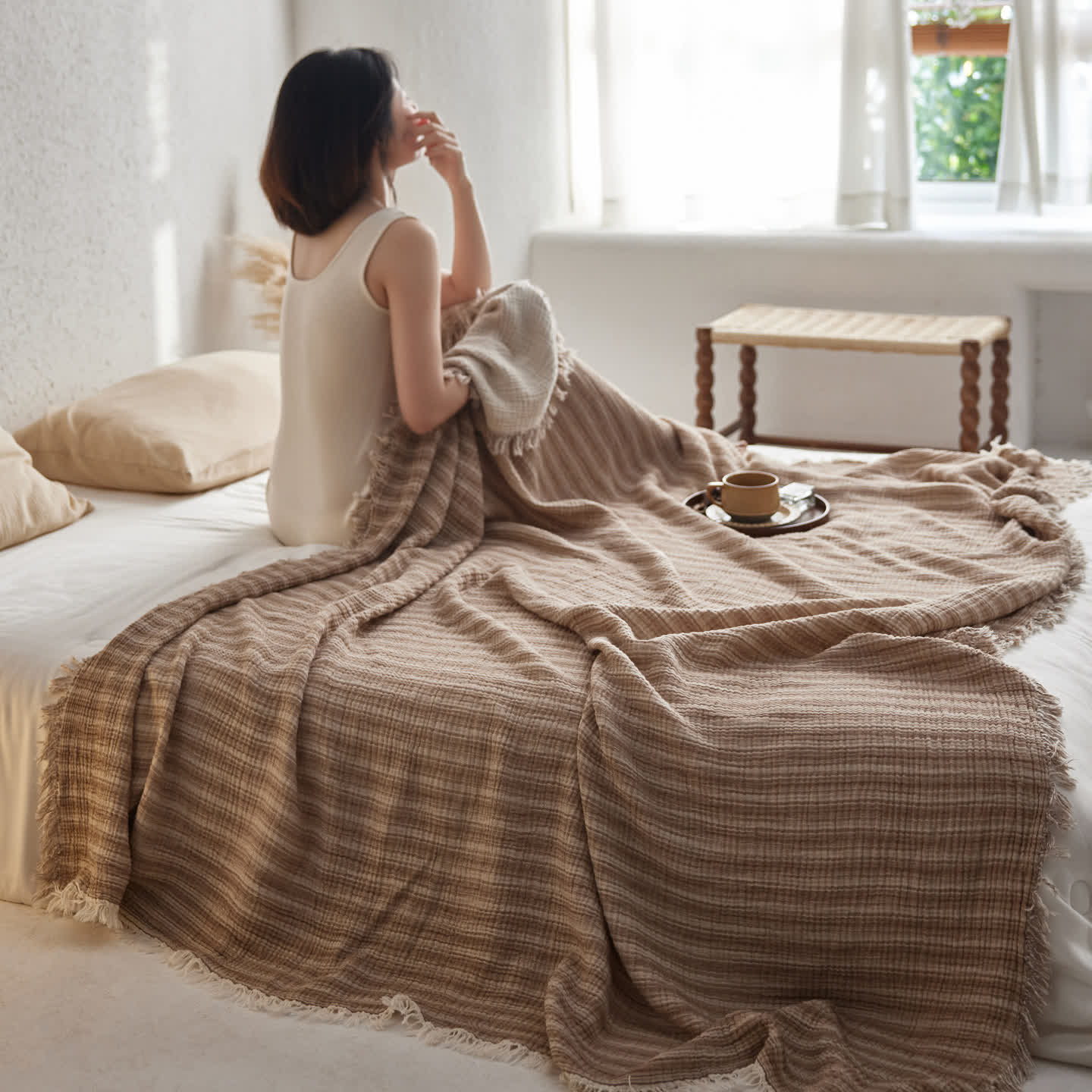 4-Layer Cotton Striped Muslin Throw - image 8