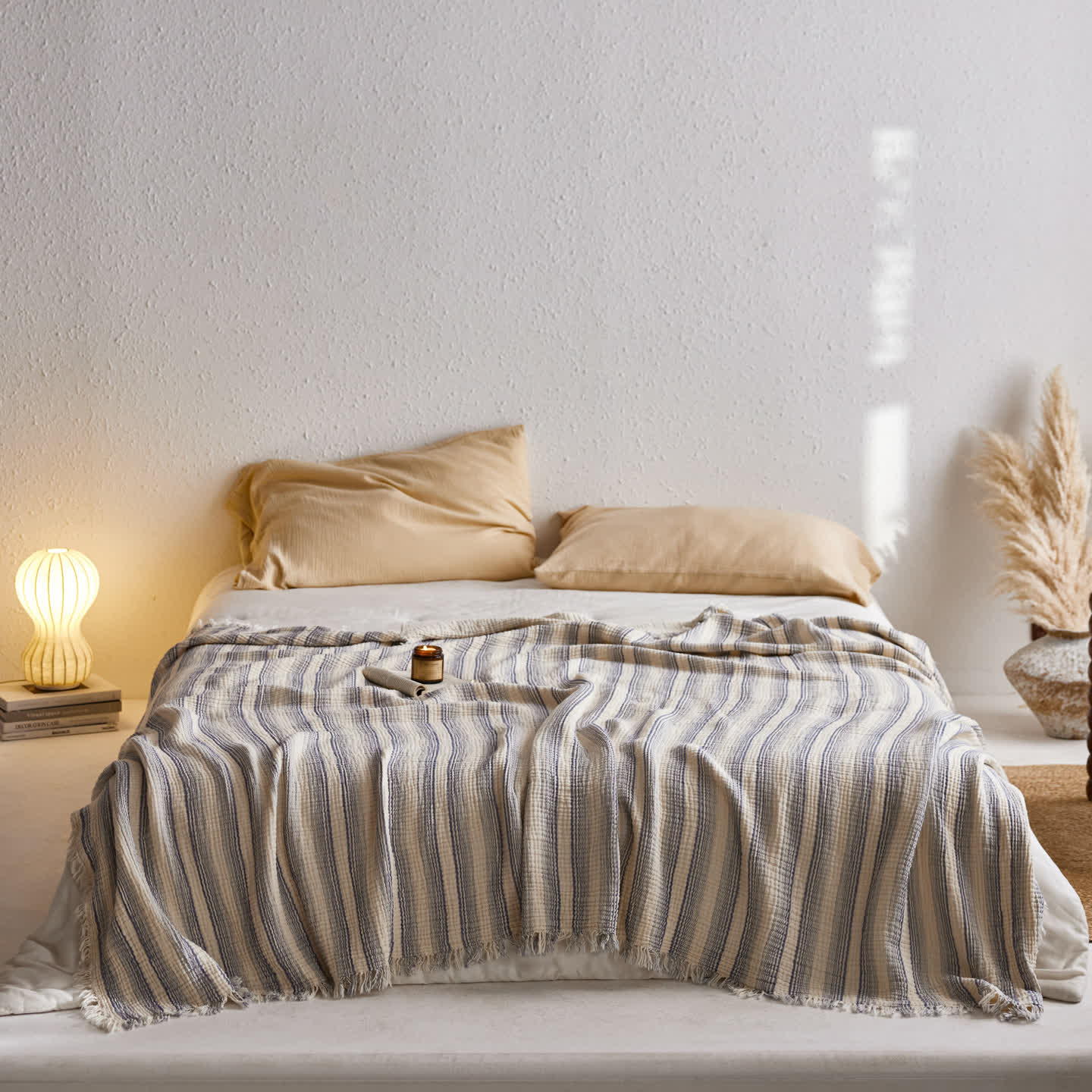 4-Layer Cotton Striped Muslin Throw - Blue - 59"W x 79"L - image 26