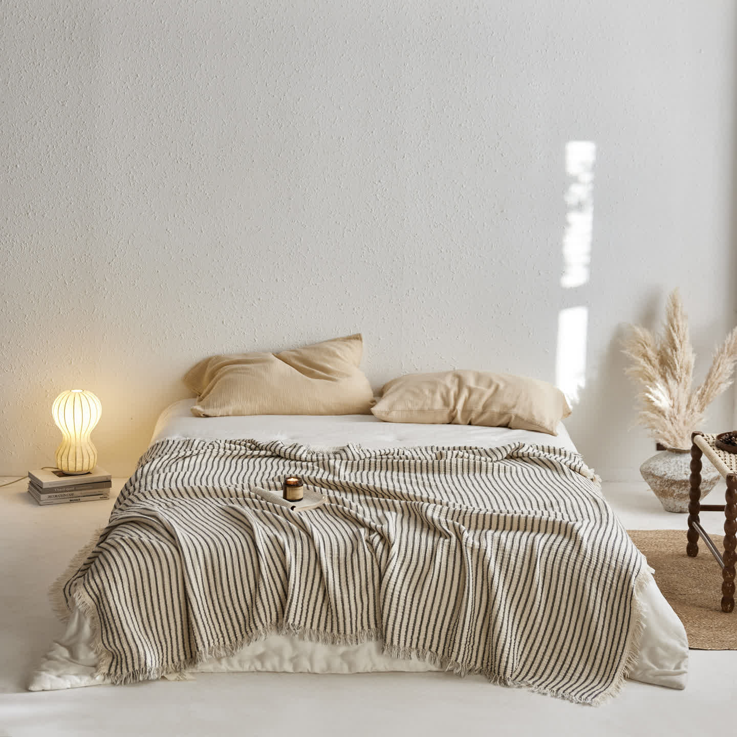 4-Layer Cotton Striped Muslin Throw - Gray - 59"W x 79"L - image 15