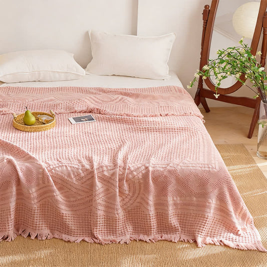 Cotton Waffle Weave Tassel Quilt Blanket - image 0
