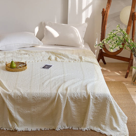 Waffle Weave Quilt Blanket with Tassel Fringe - image 0