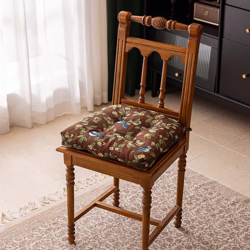 Vintage Botanical Bird Print Chair Pad - Coffee - 16"W x 16"L - image 6