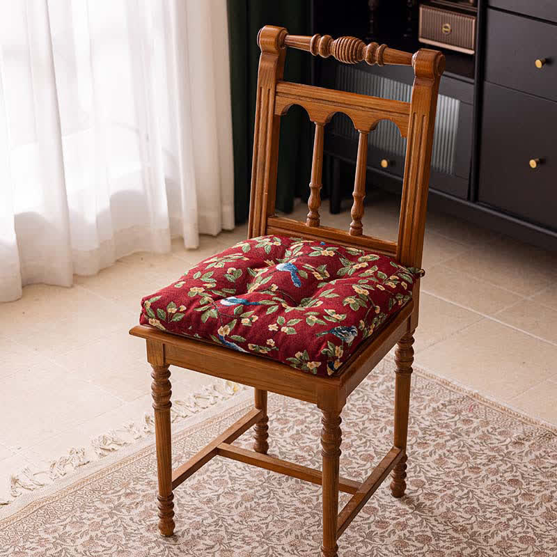 Vintage Botanical Bird Print Chair Pad - Red - 16"W x 16"L - image 7