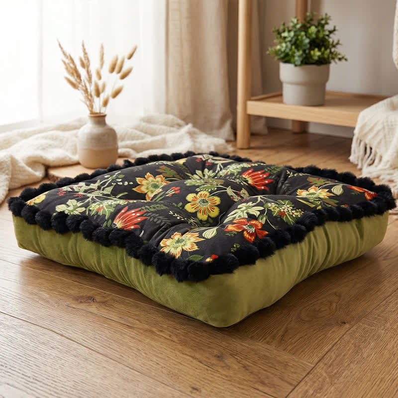 Vintage Floral Seat Cushion with Pom-Pom Trim - image 7