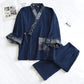 Ethnic Style Cotton Gauze Kimono Pajamas - Navy Blue - XL - image 9