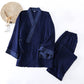 Navy Cotton Gauze Kimono Pajama Set - image 1