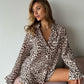 Cotton Leopard Print Ruffle Pajama Set - Brown - L - image 5