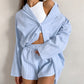 Minimalist Style Striped Pajama Set - Blue - L - image 5