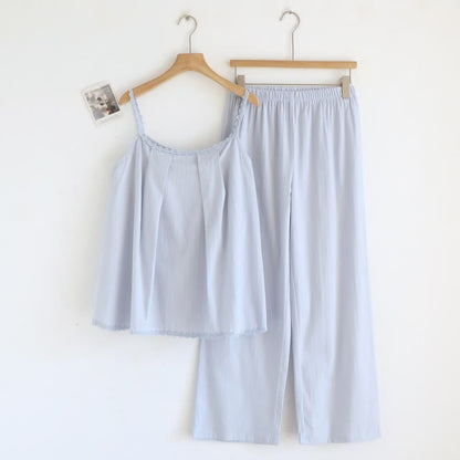 Cotton Jacquard Camisole Pajama Set - Blue - XL - image 1
