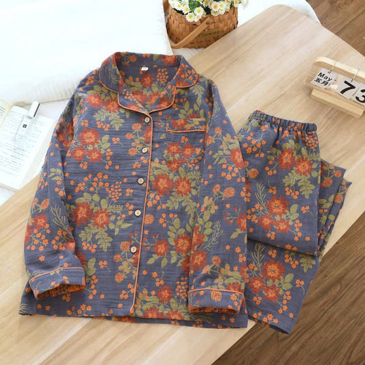 Vintage-Inspired Floral Cotton Gauze Pajamas - image 1