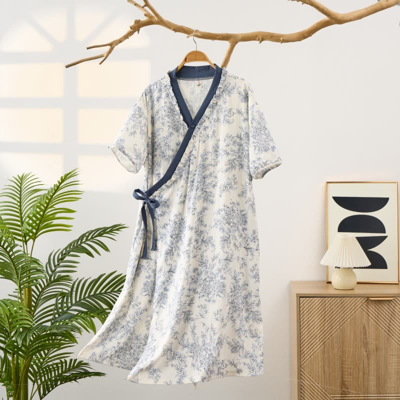 Country Style Padded Tie Nightgown with Pocket - image 1