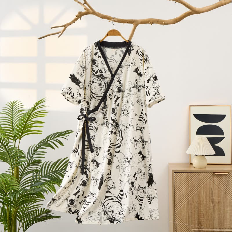 Country Style Padded Tie Nightgown with Pocket - image 1