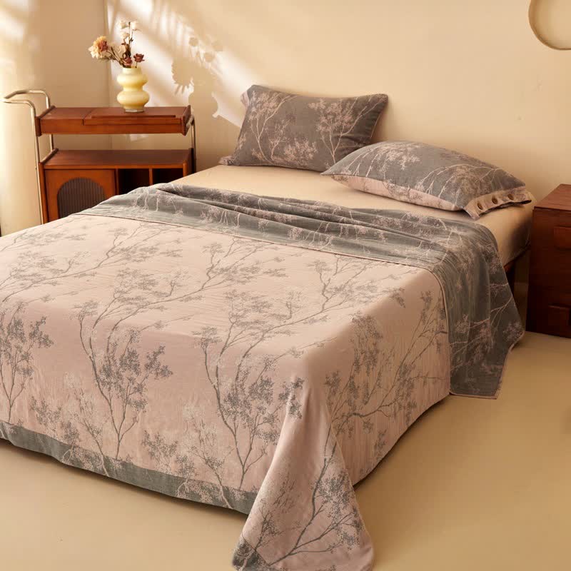 Nature-Inspired Tree Cotton Double Gauze Bedspread - Bedspread with 2PCS Pillowcases - King - image 0