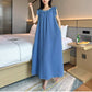 Ownkoti Plus Size Minimalist Cotton Ruffle Sleeveless Nightgown - Blue - 5XL - image 17
