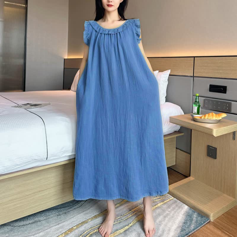 Plus Size Minimalist Cotton Ruffle Sleeveless Nightgown - image 7