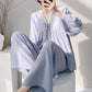 Solid V-Neck Lace Trim Pajama Set - Blue - XXL - image 6